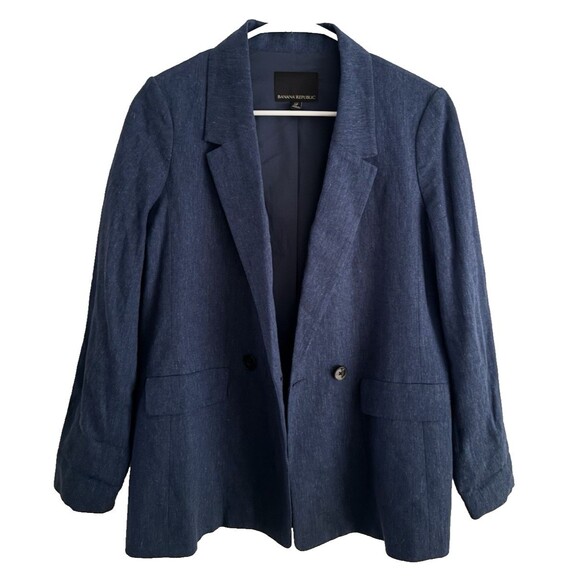 Banana Republic Linen Double Breasted Two Buttons Blazer Women Size 6 P Blue - Picture 2 of 11